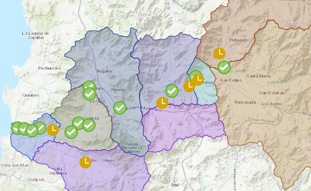 Territorial monitoring map by zones