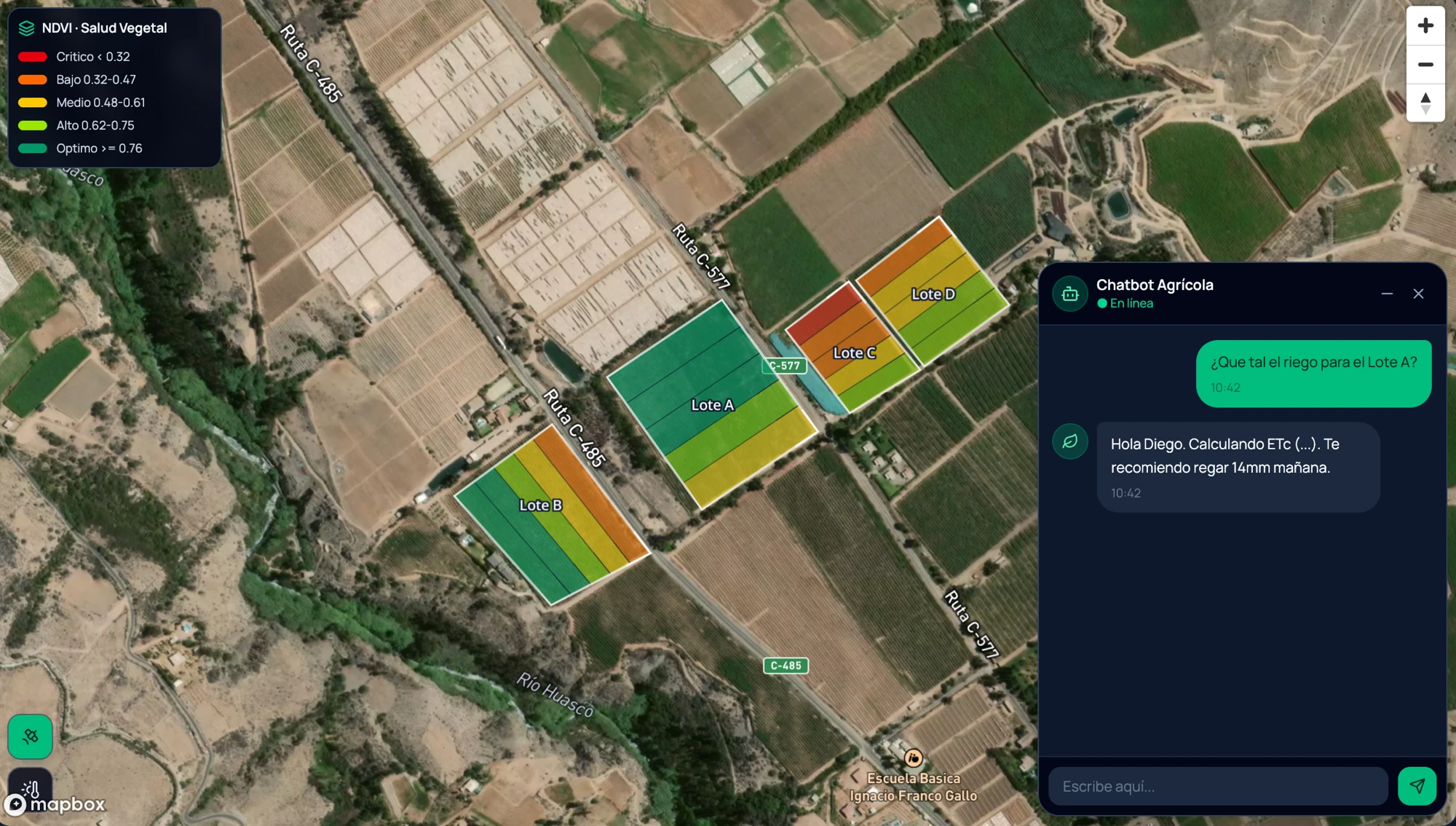 NDVI crop-health monitoring with an AI agricultural chatbot